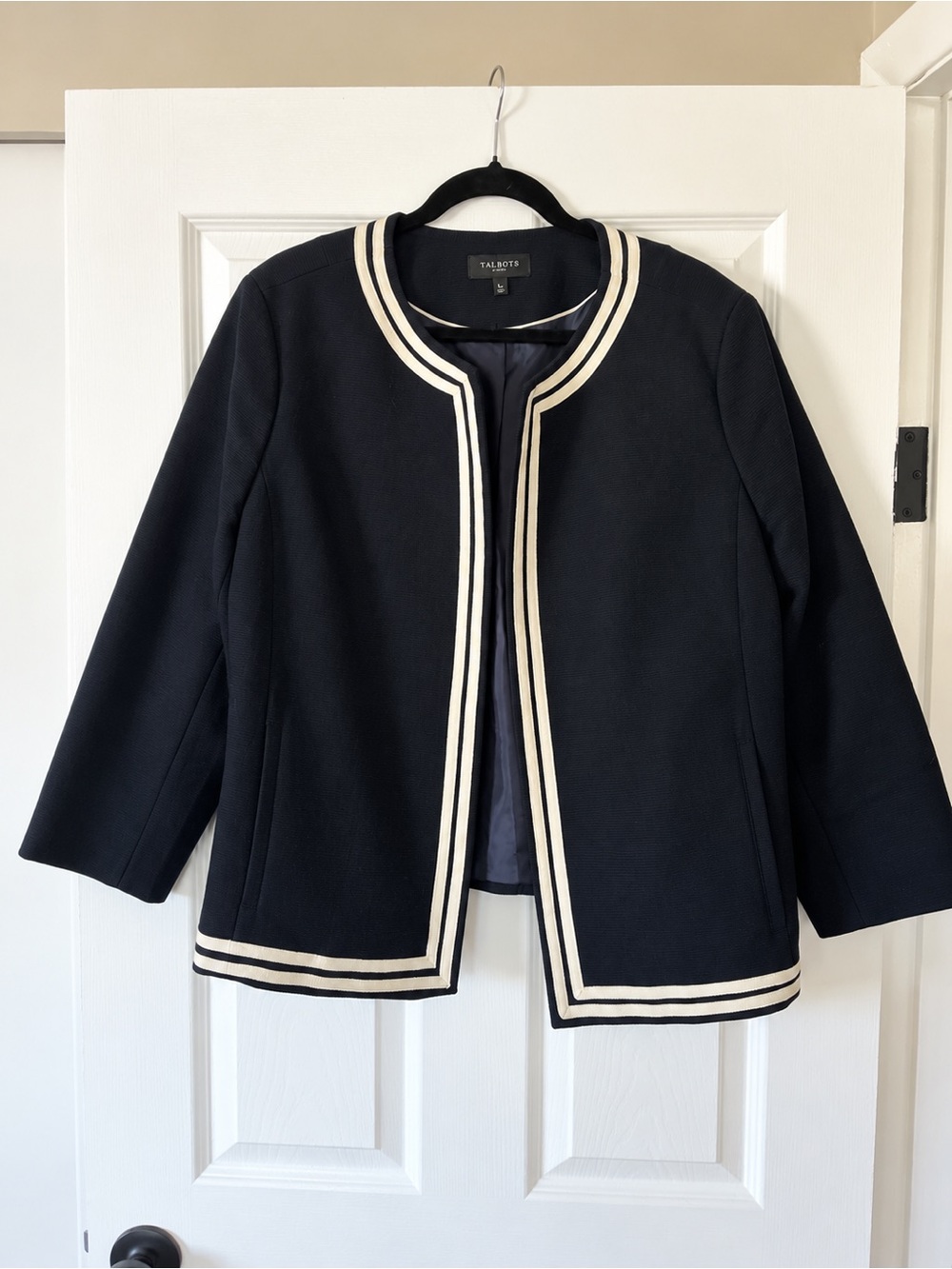 Talbots Black coat with Ivory Trim18w